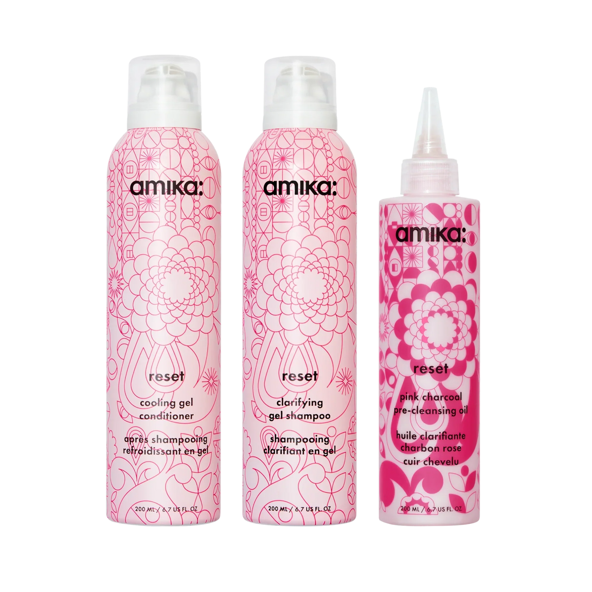 detox set reset clarifying gel shampoo, cooling gel conditioner + pink charcoal scalp cleansing oil Main image