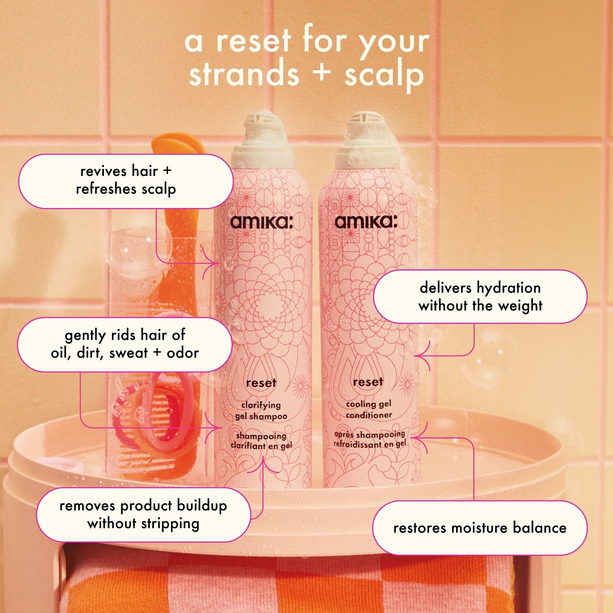 detox set reset clarifying gel shampoo, cooling gel conditioner + pink charcoal scalp cleansing oil Secondary image