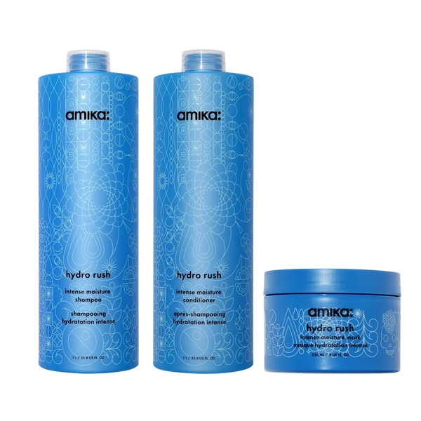 super-sized hydration set hydro rush intense moisture shampoo, conditioner + hair mask with hyaluronic acid