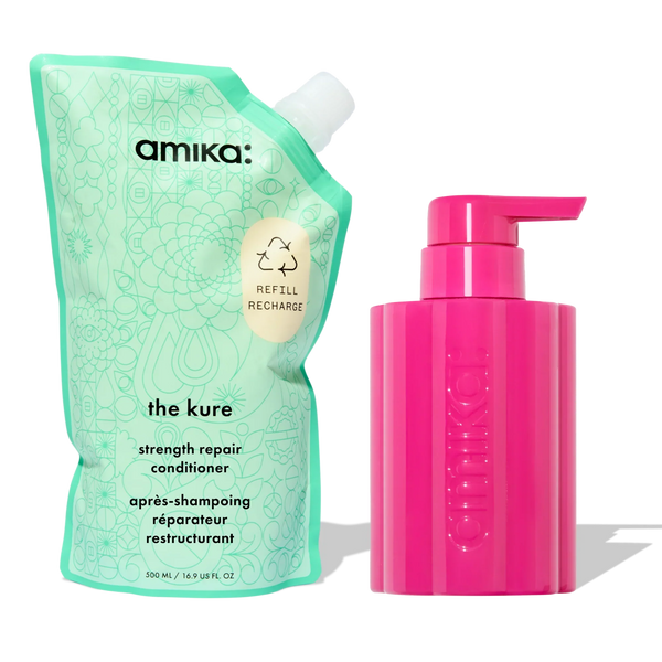 the kure strength repair conditioner forever friend bottle + pouch duo